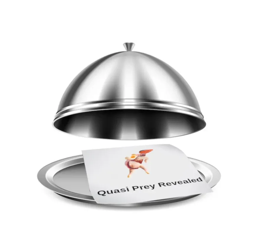 Best Fed Cats - image of plate with metal dome lifted to reveal note saying "Quasi Prey Reveal"